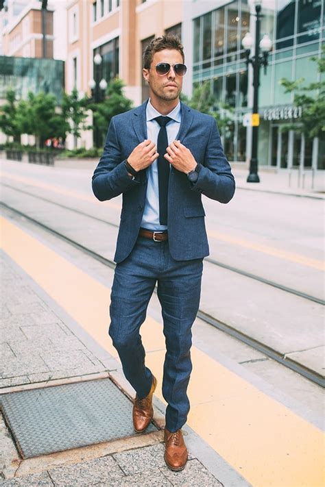 light blue suits with brown shoes